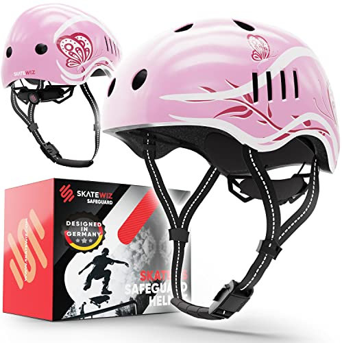 SKATEWIZ Kinder Fahrradhelm Mädchen - Fahrradhelm Kinder Jungen, Fahrradhelm Kinder - Skaterhelm Kinder, Fahrrad Helm Kind, Kinderhelm - Helm Kinder, Helm Fahrrad - Größe S Pink