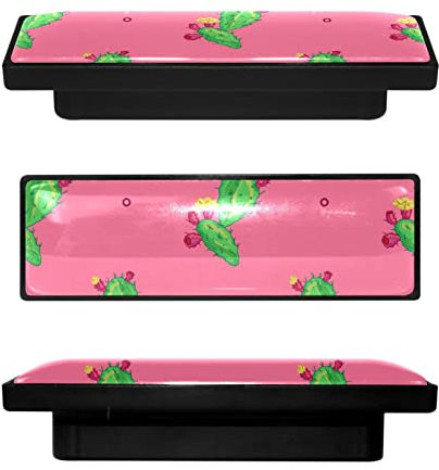 Schubladenknopf, ergonomisch, 9,1 cm, für Küche, Kommode, Schrank, Kleiderschrank, Grün, Kaktus, Blume, rosa Hintergrund, Kristallglas, 4 Stück