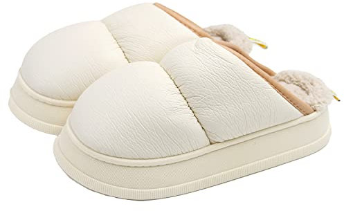 JOMIX Ciabatte Donna Invernali da Casa Pantofole Donna Invernali Calde Ciabatte Imbottita Memory Foam Morbide Comode MD8901 (Bianco, 40/41)