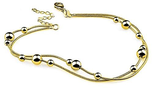 Kim Johanson Edelstahl Damen Fußkettchen *Verschiedene Modelle* in Gold | Fußkette mit Kugeln, Coins & Zirkonia | Rostfrei & Wasserfest | Fußband | Frauen Boho Schmuck | Verstellbar