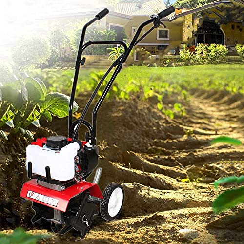 Mini cultivador de timón, motocultor de Gasolina de 2 Tiempos refrigerado por Aire de 52 CC, con Hoja de Acero de 4 Anchos de labranza, timón de Mano liviano
