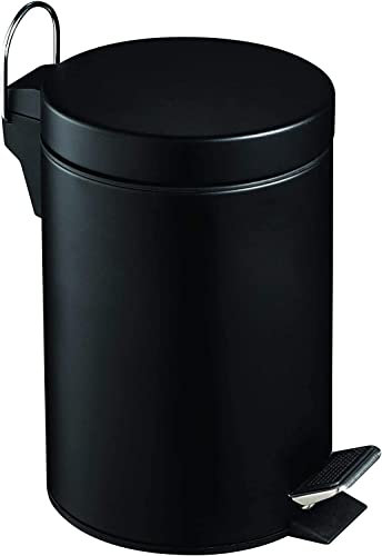 FINE STAR 5L Litre Round Pedal Bin Stainless Steel Toilet Bath Bathroom Kitchen Bin with Inner Bucket 5 Liter Bins (Black)