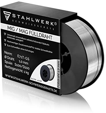 STAHLWERK FLUX Fülldraht Ø 1,0 mm E71T-GS – 1 kg D100-Spule für 16 mm Dorn, universell einsetzbar, selbstschützender Premium Schweißdraht zum Schweißen ohne Gas, geeignet für viele MIG/MAG-Geräte