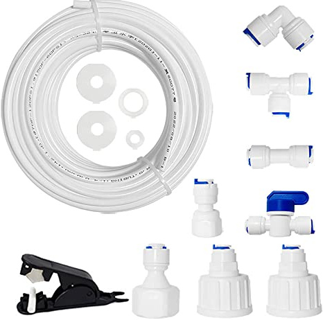 PAROAD Kühlschrank-Wasserleitungsanschluss und Eisbereiter-Installationskit für Aquarium Wasserfilter, 20M 1/4 Zoll (6.35mm) Schlauch, I+T+L Schnellsteckverbinder,Anschlussstück,Absperrventil