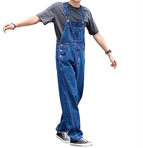 MOLUCI Mens Dungarees Denim Bib Overalls Washed Casual Retro Cargo Jeans Jumpsuits Adjustable Straps Workwear Trousers