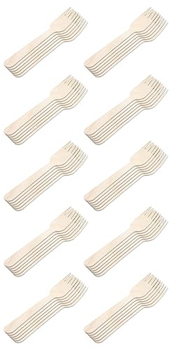Acan Tradineur - 10 Paquetes de 12 Tenedores de Madera - Material Reutilizable y reciclable - Longitud de 16 cm - Color Madera - Total 120 Uds