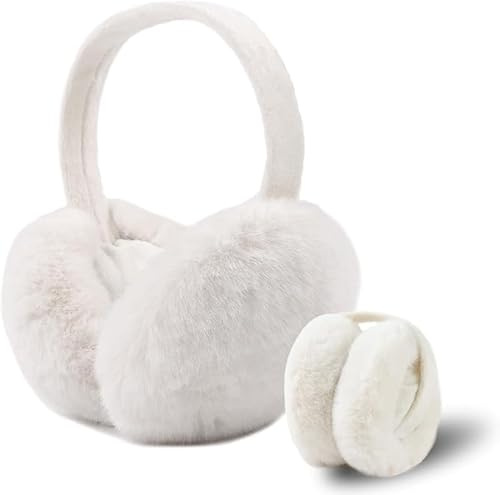 GOEDEKE Ear Muffs, Women's Winter Ear Warmers, Plush Foldable Adults Thermal Ears Covers, White