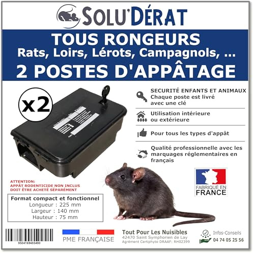 Postes d'appatage sécurisé et Professionnel pour Rats et Autres rongeurs, SOLU'DERAT - Lot de 2 postes/Stations