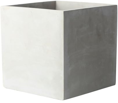 ESTINTENG Vaso da fiori quadrato semplice e moderno in cemento bianco embrione traspirante, balcone, giardino esterno, vaso da fiori in vaso con fori, colore primario in cemento, 18 x 18 cm, perforato