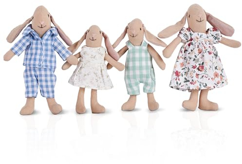 Giant bean Bunny Toys for Kids, Easter Bunny, 4 PCS Hand Made Rabbit Family Dolls with Removable Clothes, Suitable for Infants, Boys and Girls, Dollhouse People, Easter Basket Essentials