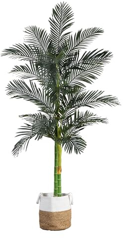 Nearly Natural 8ft. Golden Cane Artificial Palm Tree in Handmade Natural Cotton Planter