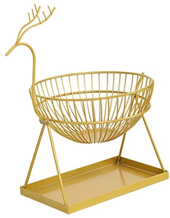 Zerodeko Gold Fruit Bowl Snack Basket Double-Tiered Hanging Fruit Bowl for Decorative Storage