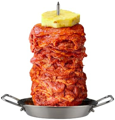 Al Pastor Skewer Stand for Grill, Stainless Vertical Rotisserie - Tacos Al Pastor Stand with 8.5 Gyro Pan, 7 Skewers, and 4 Extension Spikes. Works for Smoker, Trompo, Kabob, Shawarma Machine