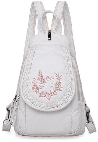FULUJIDI Rucksäcke Daypacks Weicher Pu-Leder Rucksack Damen Kleine Brusttaschen Mode Schult Asche Freizeit Umhängetaschen Für Frauen 24Cm X 12Cm X 30Cm Weiß-5