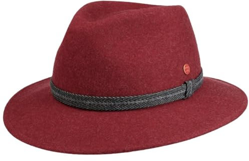 Mayser Gedeon Plus Traveller Wollhut Wollfilzhut Outdoorhut Regenhut Wanderhut Damen/Herren - Made in The EU Winter Herbst-Winter - 59 cm Bordeaux