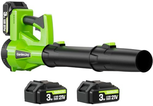 GardenJoy Electric Leaf Blower Cordless: 21V Leaf Blower with 2Pcs 3.0Ah Batteries and Charger, 500CFM/150MPH & 6 Speed Levels, Lightweight Power Leaf Blowers for Lawn Care and Patio Yard Cleaning