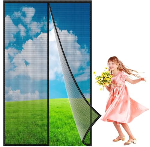 Fliegengitter für Tür als Rollo 85x260 cm, Anti Moskito Fliegengitter, Insektenschutzrollo Fliegengitterrollo für Terrassentür Wohnzimmer Balkontür Schwarz, Verstärkte