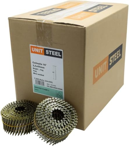 UnitSteel 15° Coilnägel - Ringnägel für Druckluftnagler, 2,3X65mm, 7.200stk