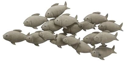 mucHome Wandobjekt Fischschwarm grau Eisen Wandbild Wanddeko Fische (Klein 62x28x5cm)