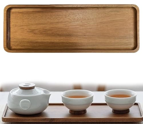FDRJKN Wooden Tea Tray, Decorative Ebony Wood Tray for Lap, Serving Board for Candle, Perfume, Soap Dispenser, Jewelry, Keys