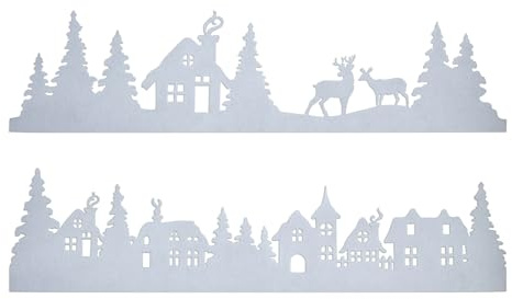 Lot de 2 images en feutre pour fenêtre - Paysage d'hiver - 90 x 23 cm - Motif : village de Noël - Avec bandes adhésives - Décoration de l'Avent - Silhouette de maison