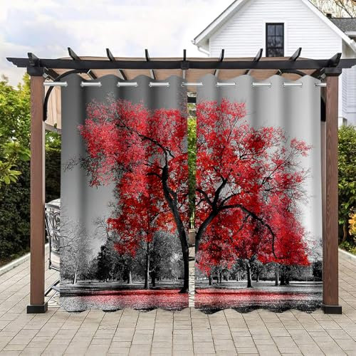 Hiseng Tende da Sole per Esterno con Anelli Impermeabile 2 Pezzi Tende da Gazebo a Caduta, Stampa di Alberi Tenda da Balconi Oscuranti per Interni Giardino Veranda (106x160cm,Grigio)