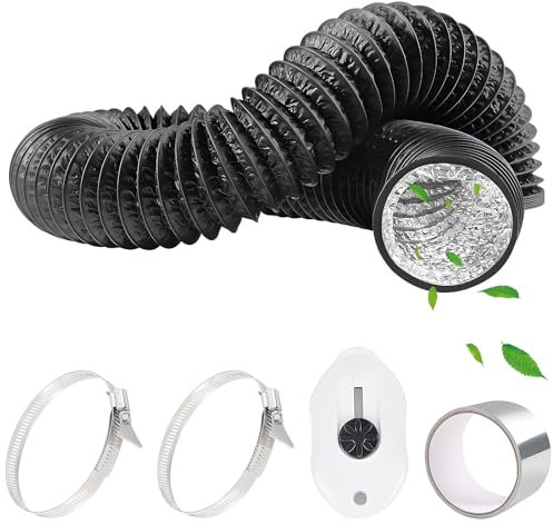 HTTYHT Tuyau D'evacuation Flexible en Aluminium PVC Ø 80mm 4,5m Noir avec Ruban Aluminium 50mm x 5m et 2 Colliers de Serrage Tuyau Ventilation pour Climatisation Sèche-linge Hotte Aspirante