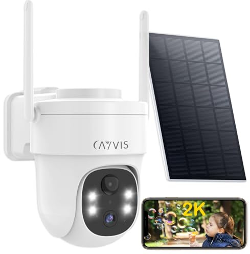 CAYVIS 2K 3MP Überwachungskamera Aussen Akku Solar,PTZ Kamera Überwachung Aussen, Außenkamera kabellos mit AI-Mensch-Erkennung, Farbige Nachtsicht, Alexa-kompatibel, 2-Wege-Audio, IP66 (1, Weiß, N)