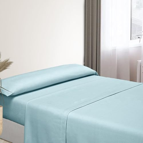 DALINA Textil - Juego de Sábanas Pirineo 3 Piezas para Cama de 90 - Sábana Polar para Invierno Cama Individual, Bajera Ajustable 90x190x25cm, Encimera 165x260cm y 1 Funda Almohada 45x110cm,Celeste