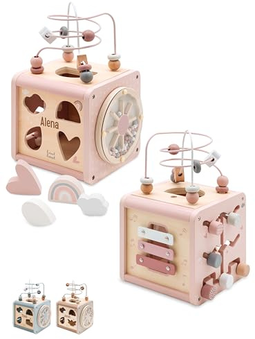 Bärenfreunde® - Personalisierter Motorikwürfel Holz - Montessori Würfel - Baby Motorikspielzeug ab 1 Jahr - Kinderspielzeug 18 Monate