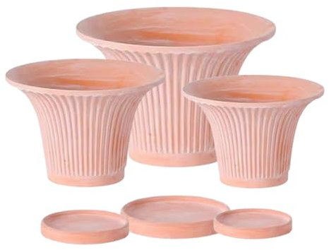 Lot de 3 pots de fleurs en terre cuite à rayures avec trou de drainage et soucoupe pour orchidée à suspendre
