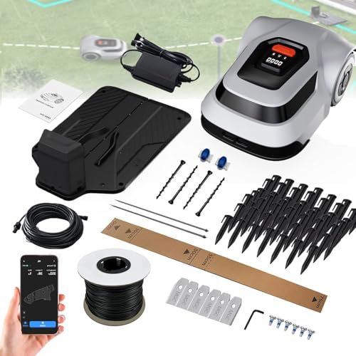 Cortacésped Robot Automático 45W, Cortacésped de Jardín Inteligente 150㎡/h, Pendiente 45% (24°), Altura de Corte 30-70mm, Navegación GPS y Función Antirrobo, Control de APP con Límites Virtuales
