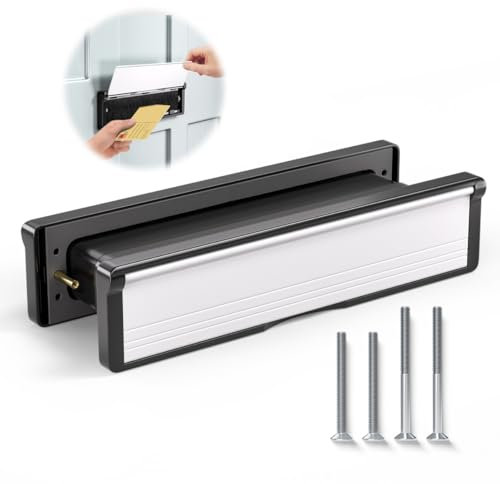 Bwintech 1 Set 305 * 70MM (12) White Aluminium Adjustable Depth Door Letterbox,Fit for 40-80mm Thickness Wooden,UPVC,Composite,Internal and External Doors