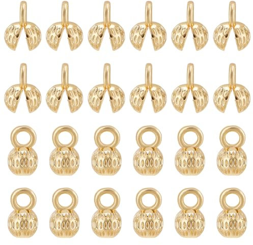 BENECREAT 40 Pcs 18K Gold Plated Clamshell Bead Tips, Gold Brass Crimp Cover Beads, Chain Endcaps Calotte Ends Chain Connector, Knot Cover for Necklace Bracelet Jewelry Crafts Making, DIY Findings