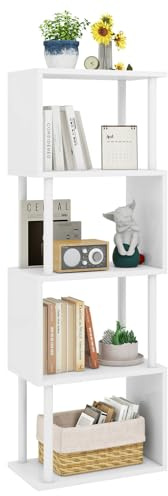 IBUYKE Librerie a Forma di S a 5 Ripiani,Libreria Verticale,MBianco WBC015W
