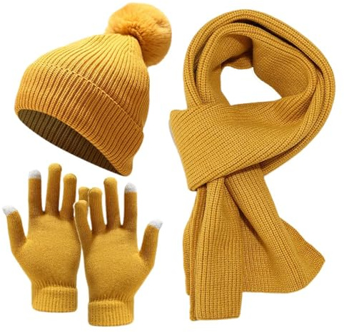 Set mit Mütze, Schal, Handschuhe, Winterkleidung, Wintermütze, Handschuhe, Strumpffüller für Reisen, Spaziergänge, Einkaufen