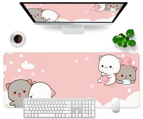 Pink Large Mouse Mat Cat Desk Mat, Kawaii Gaming Mouse Pad XL Desk Pad Cute Office Desk Accessories (Cat)