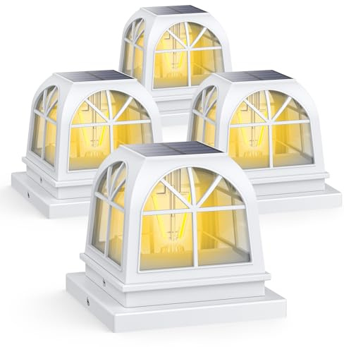 Siedinlar Solcellslampor solcellslampor utomhus trädgårdsstaket lampa vattentätt landskap staket lock Edison LED-lampor för 4 x 4 5 x 5 stolpar uteplats vit (4-pack)