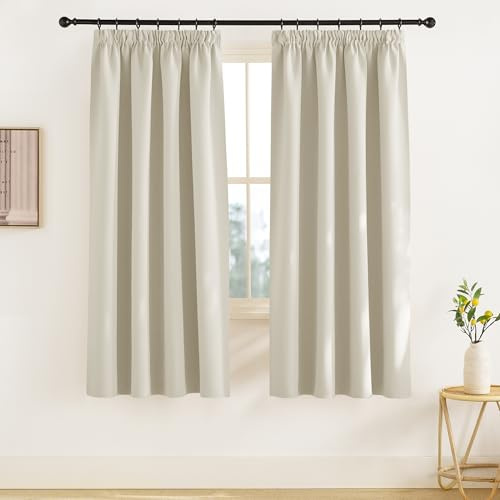 KGORGE Verdunklungsvorhänge Kurz Vorhang Blickdicht mit Kräuselband | Hellbeige,2er Set,175 x 140 cm(HxB),Thermovorhang Hitzeschutz,Verdunkelung,Sonnenschutz,für Schafzimmer/Küche
