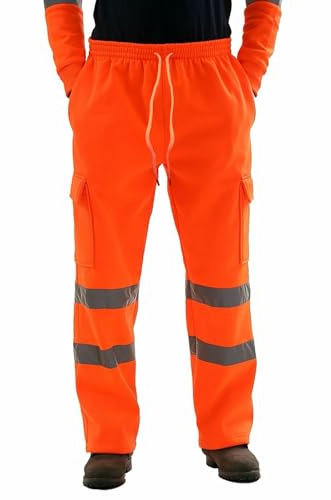 VaiKanhai Tuta da lavoro da uomo ad alta visibilità, casual, pantaloni da jogging da uomo, arancione, L