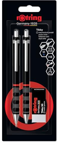 ROTRING Tikky Set aus FeinminenstiftKugelschreiber und Radierer | Bleistift mit HB-Mine0,5 mm | Schreibgerät mit mittelgroßer Spitze | Schaft in Schwarz | Leicht mit gummierter Griffzone