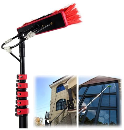 Water Fed Pole Kit & Outdoor Window Cleaner Window Glass Photovoltaic Solar Panel Cleaning System Washing Equipment Tool Solution& Scrubber Brush & Hose Spray Washer 3.6Rod length50brush