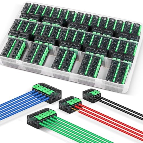 DOMAXWILL 60 Stück Kabelverbinder Kabelklemmen Elektro, Verbindungsklemmen Klemme mit Betätigungshebel, 4mm² Leiter Klemme Lüsterklemmen Verbindungsklemme - Dunkelgrün