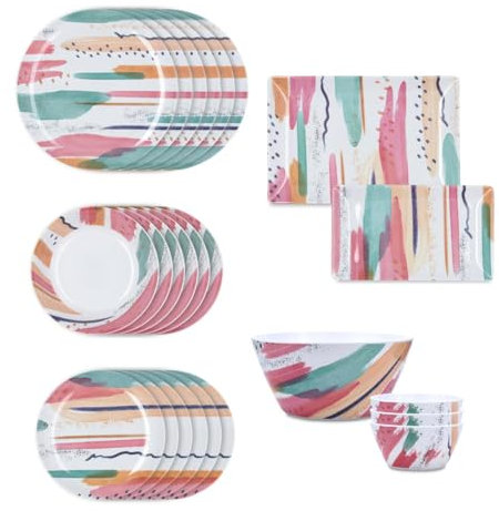 Quid Vajilla Acuarela 24 Piezas - 6 Personas, Melamina 100%, No Apto Microondas, Multicolor