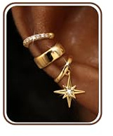 MILACOLATO 3 stycken earcuffs guld silver falska piercing örhängen öronklämmor damer utan hål CZ wrap gnistrande runda huggie clip örhängen falsk helix brosk earcuffs i presentförpackning