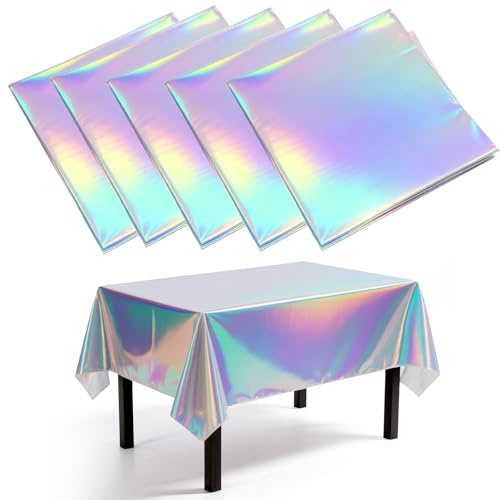 AFEPHE 5 Stück Bunt Glitzer Tischdecke, 137 × 274cm Plastik Tischdecken Tischabdeckung,Wasserdicht Einweg Tischdecke für Geburtstag Party Weihnachtsdeko Hochzeit Deko