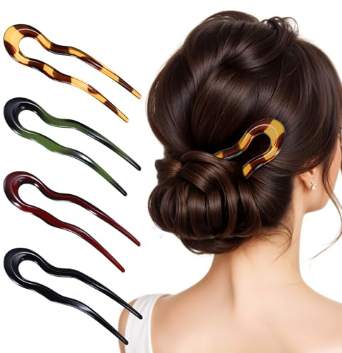 LIQWEI 4 stycken French U-formade hårnålar, Twist Hair Pin, vågig hårnål hårpinnar för högsticksfrisyrer Franskt hårklämma för kvinnor flickor alla hårtyper