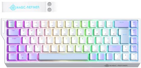 MAGIC-REFINER X68 HE 8000Hz Rapid Trigger-Tastatur, Kabelgebundene Magnettastatur,Einstellbarer Anschlag UK-Layout,128K-Abtastrate,0,125 ms Latenz,0,01mm RT-Genauigkeit,Snap Tap,RGB (Lila)