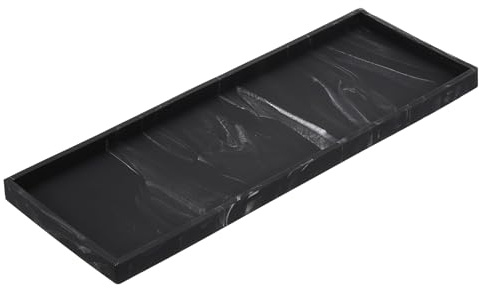 QUARKZMAN Vassoio Per Bagno 40 X 15 Cm Vassoio In Silicone Per Sapone Antiscivolo Infrangibile Organizzatore Per Lavello Da Cucina Per Saponi Chiavi Candele Oggettini Marmo Nero