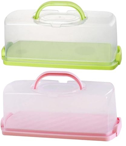 MotiveTech 2×Rectangular Cake Carriers Plastic Loaf Cakes Storage Containers Reusable Easy to Clean Bread Box with Clear Lid and Handle for Pies, Cupcakes, Desserts, Kitchen, Picnic, Camping